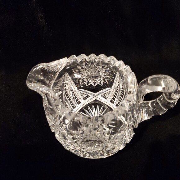 L@@K Vintage Creamer and Sugar Set Cut Glass Heavy Crystal Set Sawtooth Edge - Picture 5 of 8